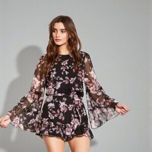 Ali & Jay Floral Ruffle Bell Sleeves Open Back Romper